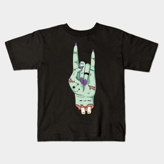 Rock on zombie hand Kids T-Shirt by maliGnom